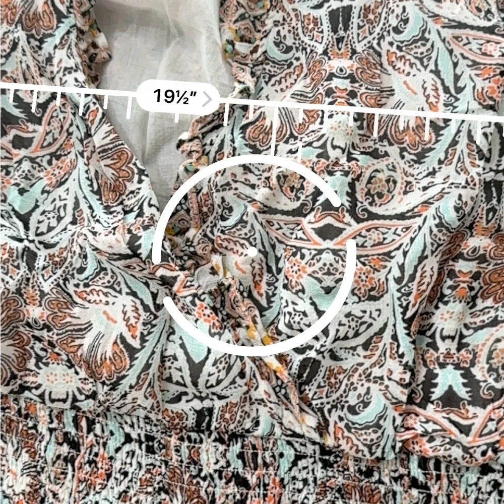 Anthropologie Flounce Printed Ruffle Blouse V Neck Long Sleeve Smocked Top - Picture 8 of 8